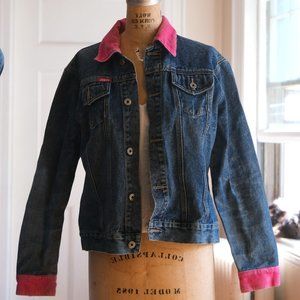 VINTAGE Denim Jacket with Pink Collar, and Pink cuffs
